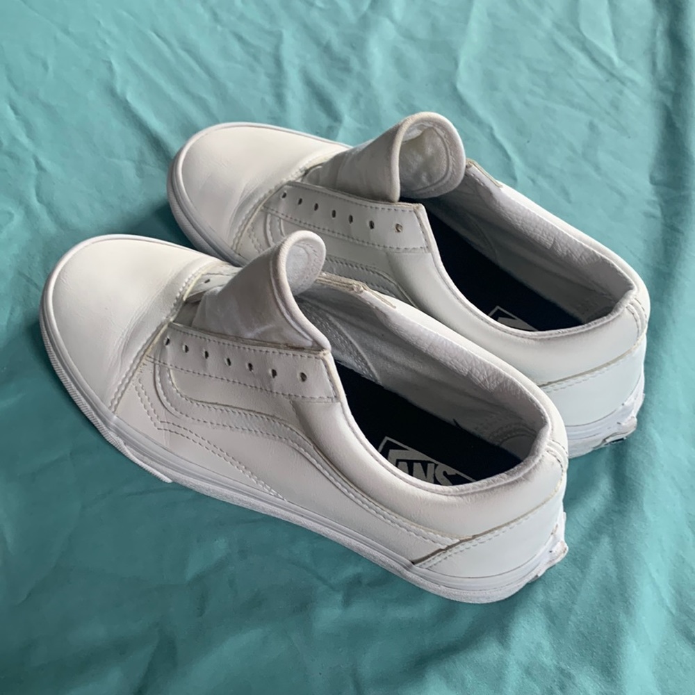 White Vans leather with white laces